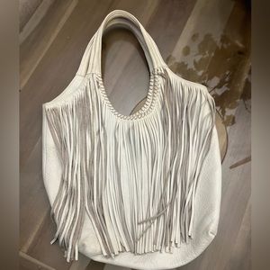 Jennifer Haley white leather fringe bag with dust bag